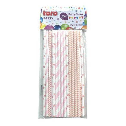 PAPER STRAWS 19,7CM, 25PCS PINK 3ASS