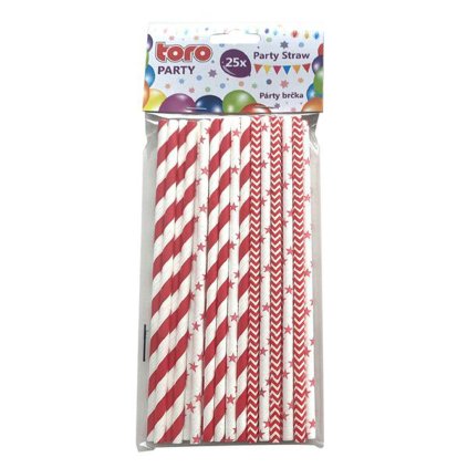 PAPER STRAWS 19,7CM, 25PCS RED 3ASS