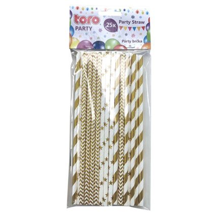 PAPER STRAWS 19,7CM, 25PCS GOLD FOIL 3ASS