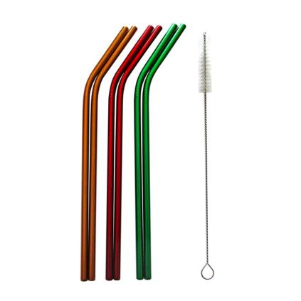 STRAWS 6PCS+1PCS, STAINLESS STEEL CLEANING BRUSH B/W/W