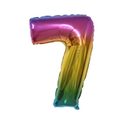 BALLOON NUMBER 7, 36X21CM RAINBOW FOIL