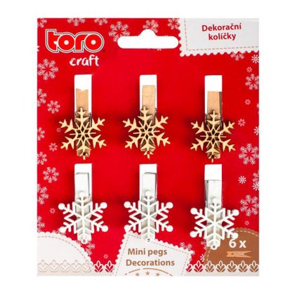 WOODEN PEGS "SNOWFLAKE" 3,5CM, 6PCS