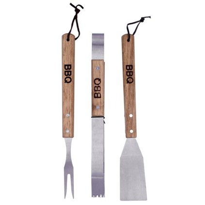 BBQ GRILL UTENSILS SET 3PCS WOODEN HANDLE