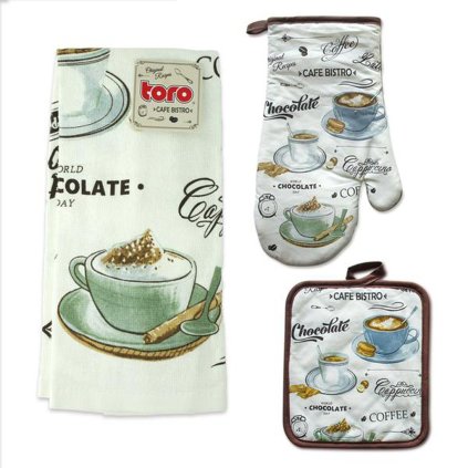 KITCHEN SET - GLOVES, OVEN MITT, TEA TOWEL CAFE BISTRO
