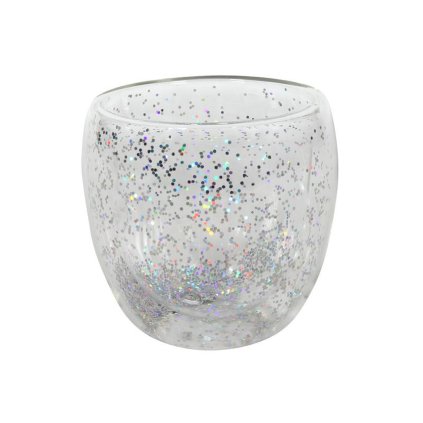 DOUBLE GLASS JAR WITH CONFETTI 250 ML, SILVER