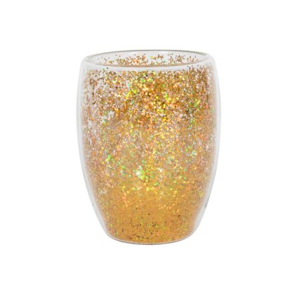 DOUBLE GLASS JAR WITH CONFETTI 350 ML, GOLD