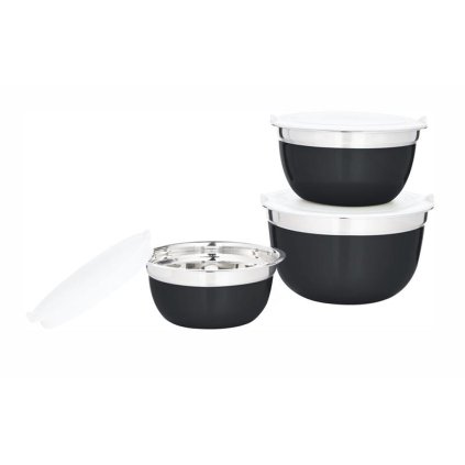 SET OF 3 BOWLS WITH LID D.14,16,18CM,STAINLESS STEEL,BLACK