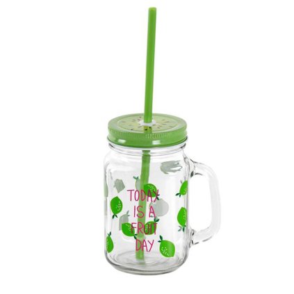 MASON JAR WITH LID AND STRAW, 450ML, FRUIT