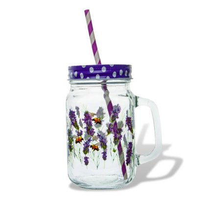 MASON JAR WITH STRAW LAVENDER 450 ML