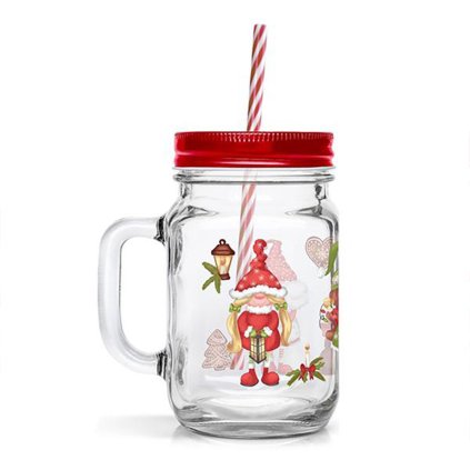 MASON JAR WITH LID AND STRAW 450ML ELVES