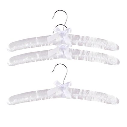 HANGER 3PCS, WOOD/SATIN, 38X14CM, WHITE