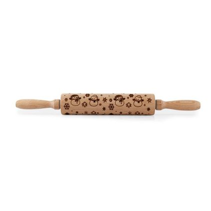 WOODEN DOUGH ROLLER WITH SNOWMAN PATTERN 19CM