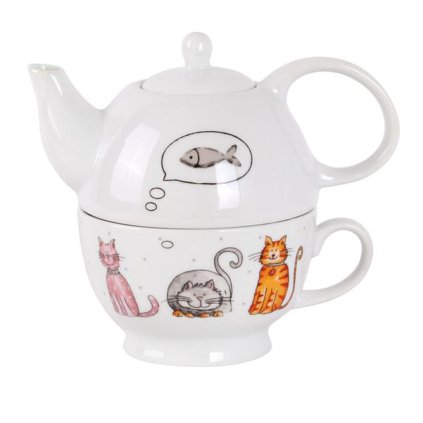 TEAPOT 450ML WITH CUP 320ML CAT AND DOG