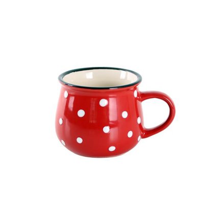 RED MUG WITH WHITE DOTS, 230ML, CERAMIC