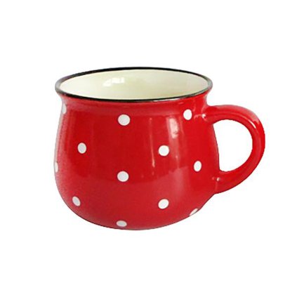 RED MUG WITH WHITE DOTS, 520ML, CERAMIC