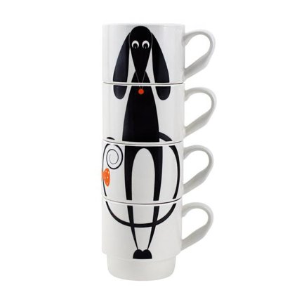 SET OF 4 STACKABLE CUPS DOG 320ML