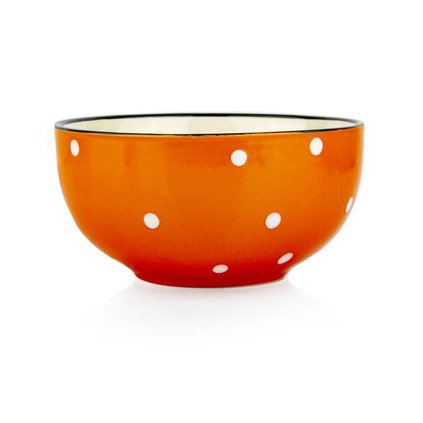 BOWL ORANGE WITH WHITE DOTS,490ML13CM CERAMIC