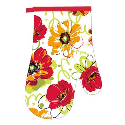 OVEN MITT WITHOUT MAGNET 18X27 RED FLOWERS