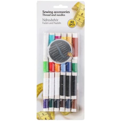SEWING KIT - 16 NEEDLES AND 24 COLOURED THREADS