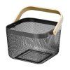 STORAGE BASKET WOODEN HANDLE, BLACK METAL