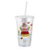 Plastic cup with straw, 460 ml, assorted snowman/penguin