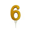 CANDLE NUMERAL "6" LARGE, 16CM, GOLD