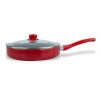 Deep frying pan with lid 28cm, black red, non-stick surface