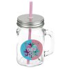 MASON JAR WITH LID AND STRAW, 450ML, FLAMINGO