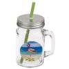 MASON JAR WITH LID AND STRAW, 450ML, FLAMINGO