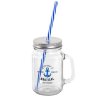 MASON JAR WITH LID AND STRAW, 450ML, MARINE