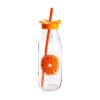 BOTTLE WITH LID AND STRAW 500ML, FRUIT MOTIF, ASSORT