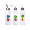 GLASS BOTTLE WITH CACTUS CAP 390ML 3 ASSORT