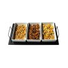 Set of rectangular bowls, 3 pcs, ceramic, wooden tray