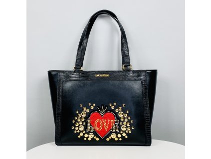 Černá kabelka Love Moschino se zlatočerveným vzorem