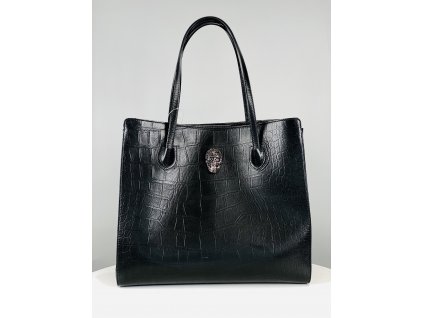 Černá, croco, matná, kožená kabelka Philipp Plein