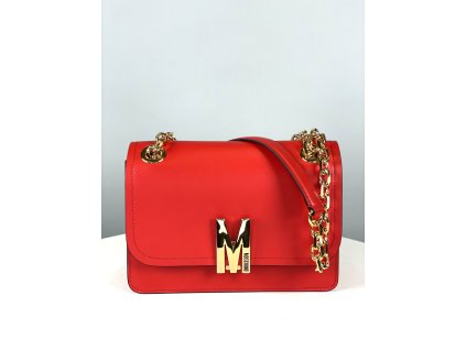 Červená, kožená kabelka Moschino Couture se zlatým řetízkem