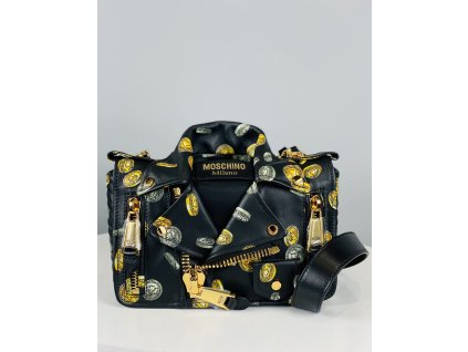 Černo-zlatá, extravagantní, kožená kabelka Moschino Couture ve stylu košile (přes rameno)