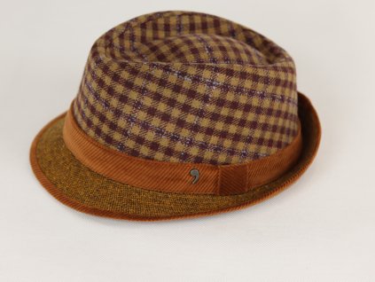 Alfonso D'Este Trilby béžový klobouk s hnědými kostkami