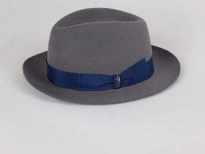 Borsalino Alessandria Mini Fedora unisex šedivý klobouk s modrou stuhou