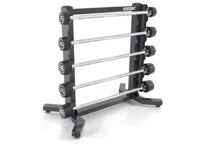 Escape Fitness Sada uretanových obouručních činek rovných Escape 25 - 45 kg + stojan RACKBB5 na 5 činek