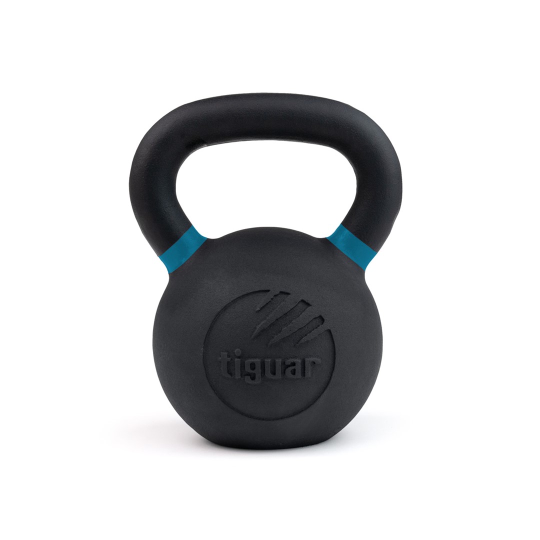 Litinový kettlebell 28 kg Tiguar Raw V2 – černý / modrý pruh