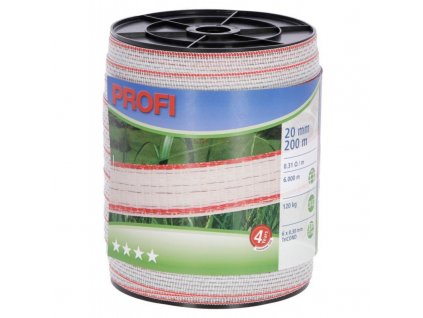 Páska PROFI pro el. ohradník, 20 mm x 200 m, 6x TriCOND 0,3 mm, bílo-č