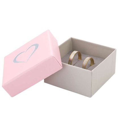 SOFIA snubní prsteny, náušnice, souprava 54x54 mm - RŮŽOVÁ/SRDCE