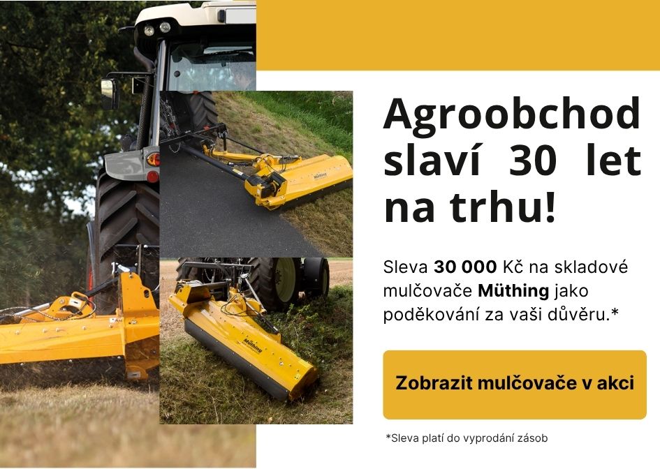 Skladové mulčovače Muthing za výhodnou cenu jako poděkování zákazníkům za 30 let důvěry.