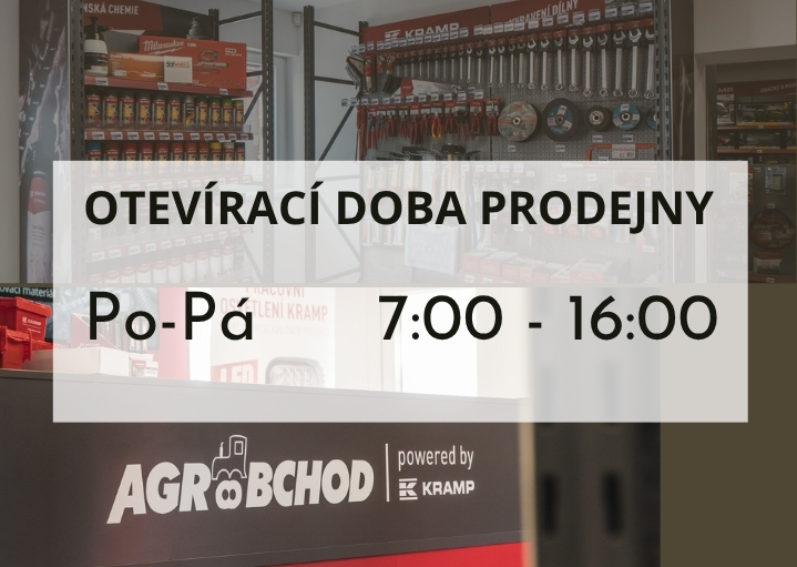 Standardní  otevírací doba naší kamenné prodejny AGROOBCHOD
