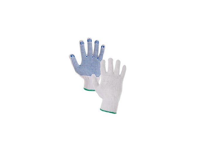Textilní rukavice FALO, s PVC terčíky, bílo-modré, vel. 08