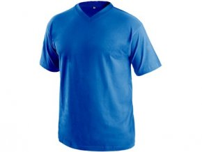 Tričko s krátkým rukávem DALTON, výstřih do V, středně modrá