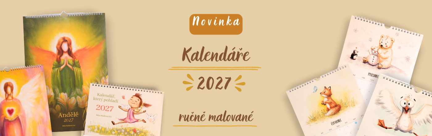 „Autorské kalendáře 2027 Míša Mašková Art – nástěnné a stolní kalendáře s ručně malovanými obrazy a ilustracemi.“