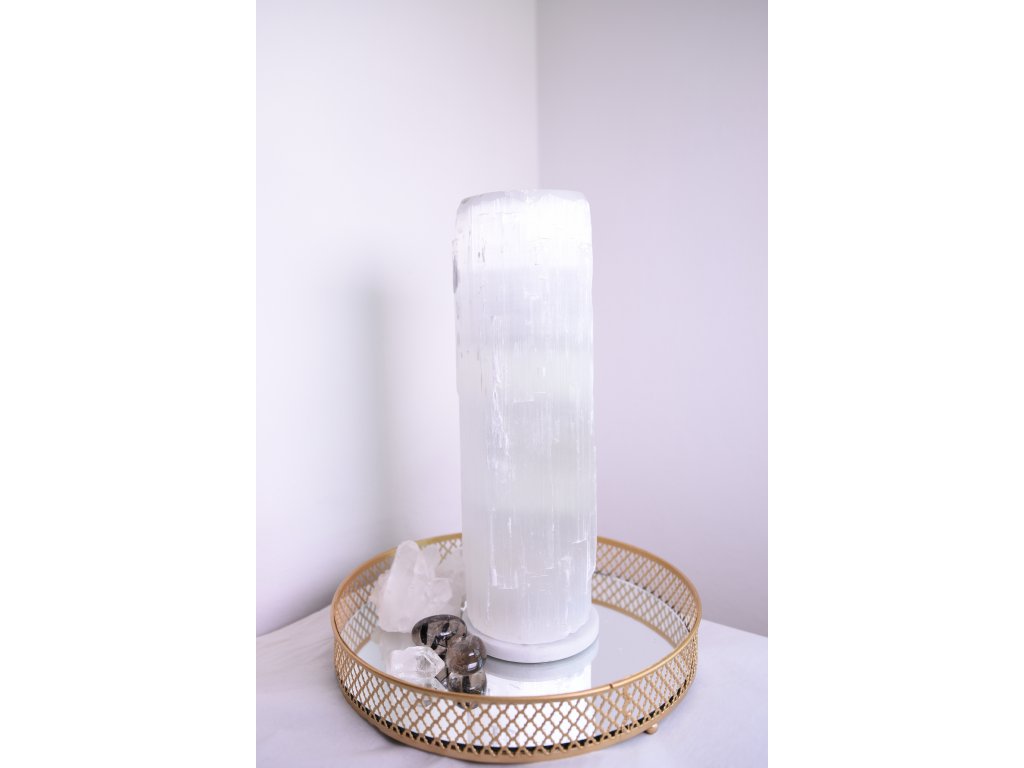 Selenit lampa elektrická válec 30 cm (zklidnění, uvolnění, meditace, napojení, jasnozřivost)  Maroko 4kg