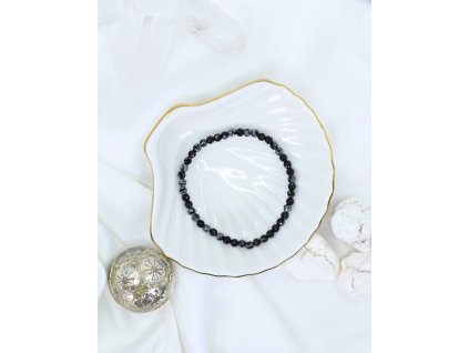 Obsidián vločkovaný vybroušený náramek 4mm (jednota, talisman, život, ochrana, nové začátky)